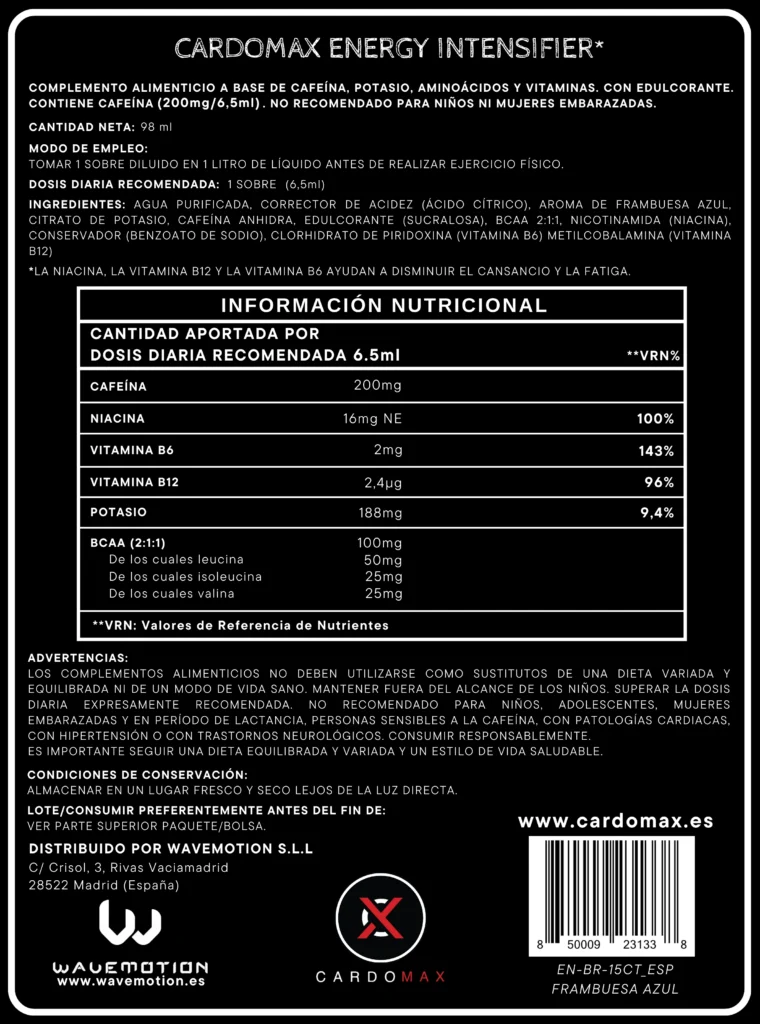 Composicion nutricional Energy Intensifier Frambuesa Azul