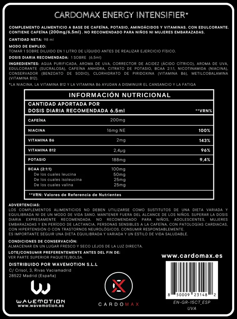 Composicion nutricional Energy Intensifier Uva