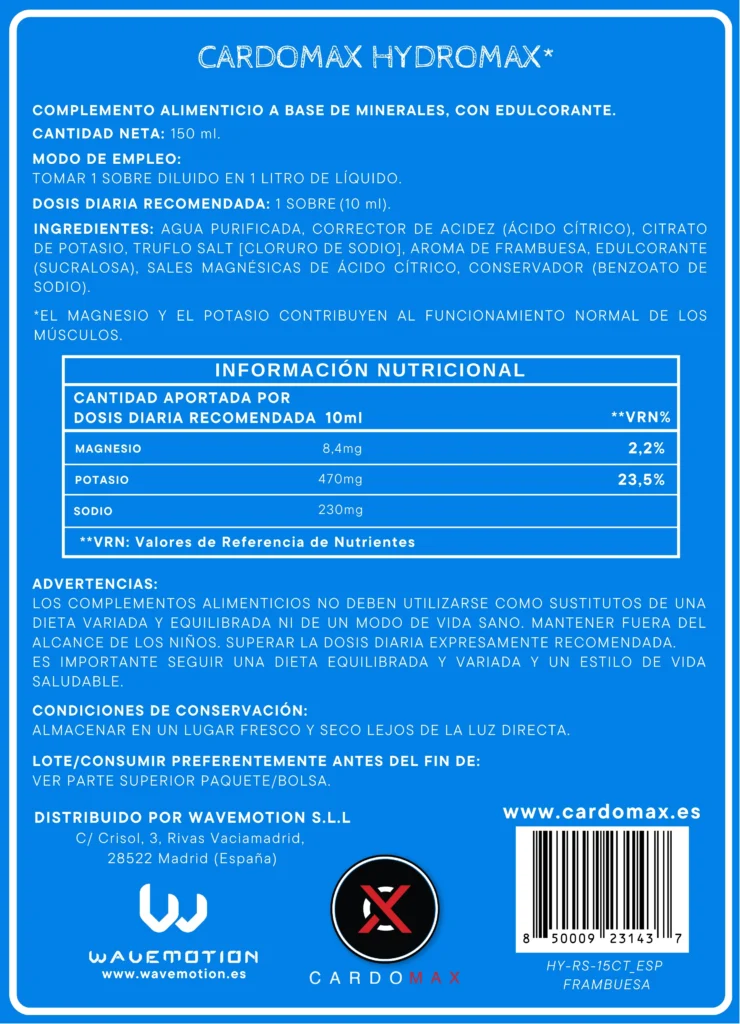 Composicion nutricional HydroMax Frambuesa