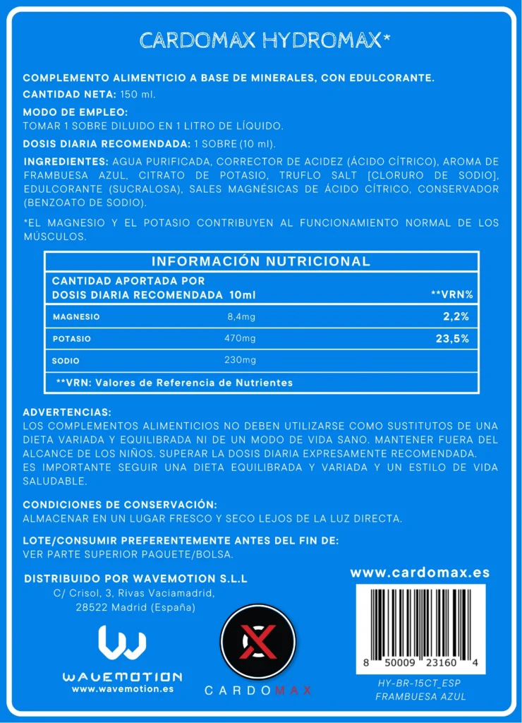 Composicion nutricional HydroMax Frambuesa Azul